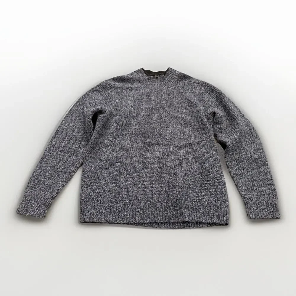Pendleton Mens Navy Gray 1/4 Zip Washable Wool Pullover Outdoors Sweater Size L